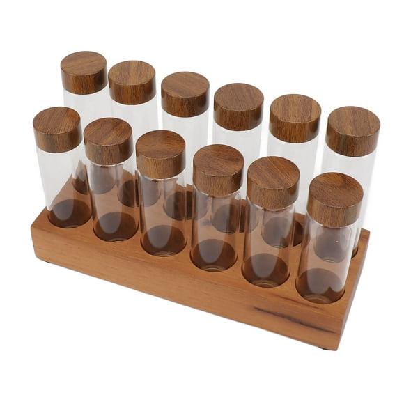 Durable and Elegant Glass Coffee Tubes with Walnut Stand, Single Dose Coffee Bean Storage Container Espresso Bean Storage Set for Kitchen and Coffee Shops