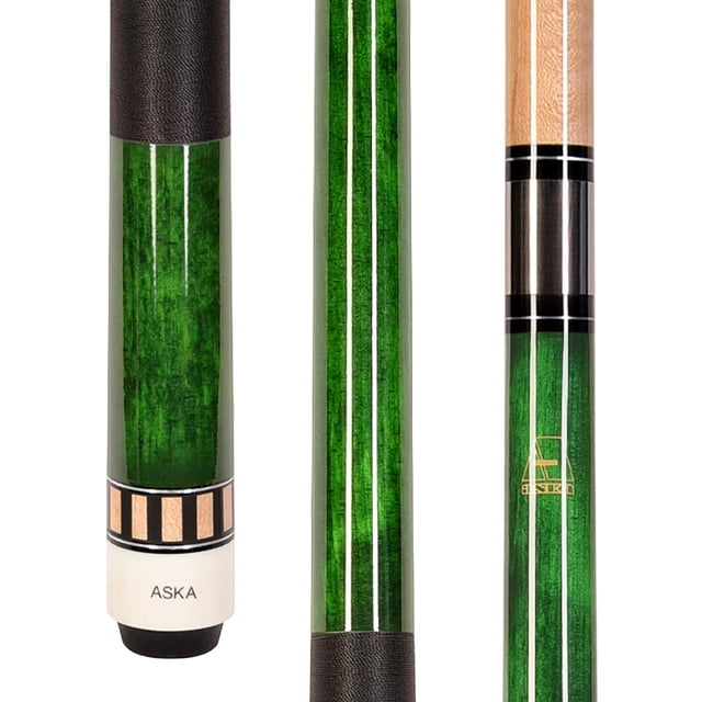 ASKA L25 Green 58" Two-Piece Pool Cue with Hard Rock Maple Shaft and 13mm Leather Tip - 20oz