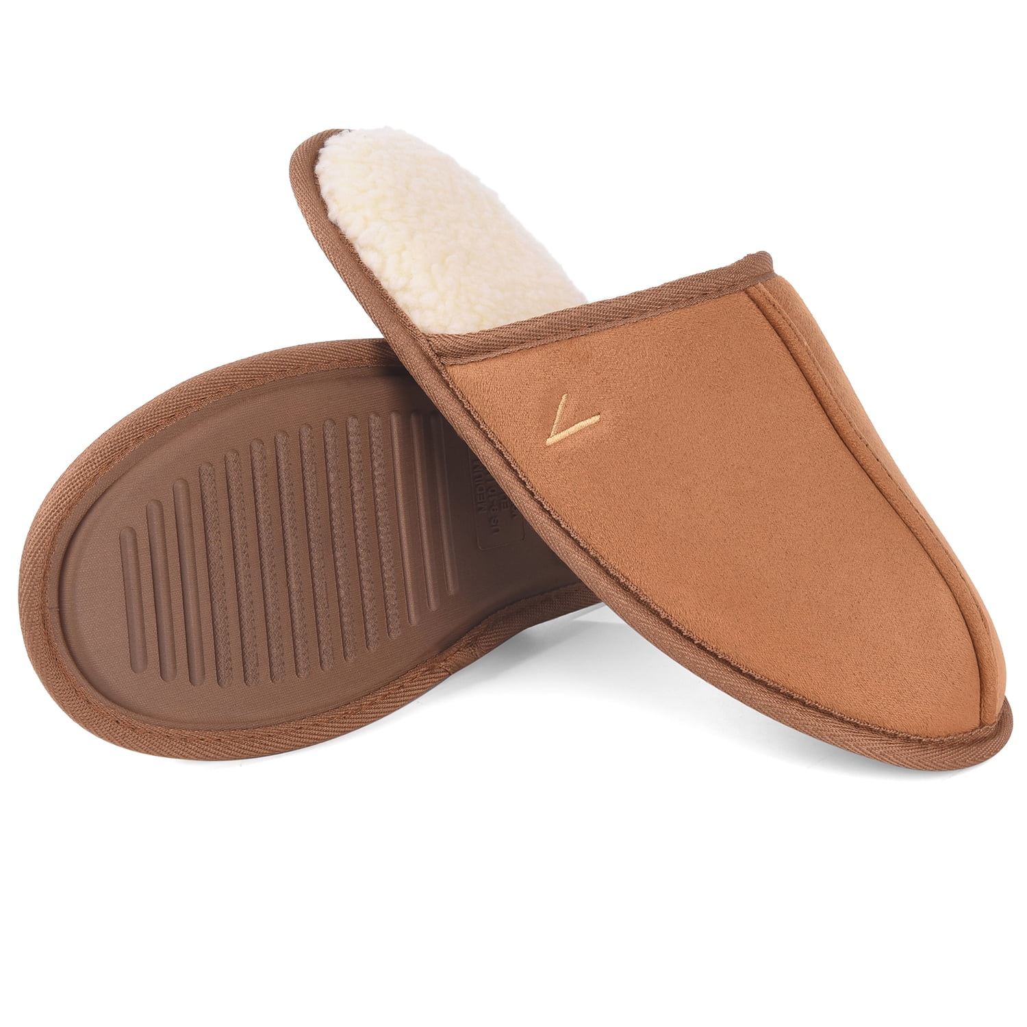 Vansarto Mens Comfy Suede Scuff Slippers Sherpa Lining Memory Foam Slip On House Shoes Non Skid Outsole