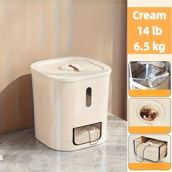 Large-Capacity Sealed Grain Storage Essential! Golden Automatic Rice Dispenser with Cup, Storage Bucket for Rice, Flour, Grains, Pet Food and Kitchen Items