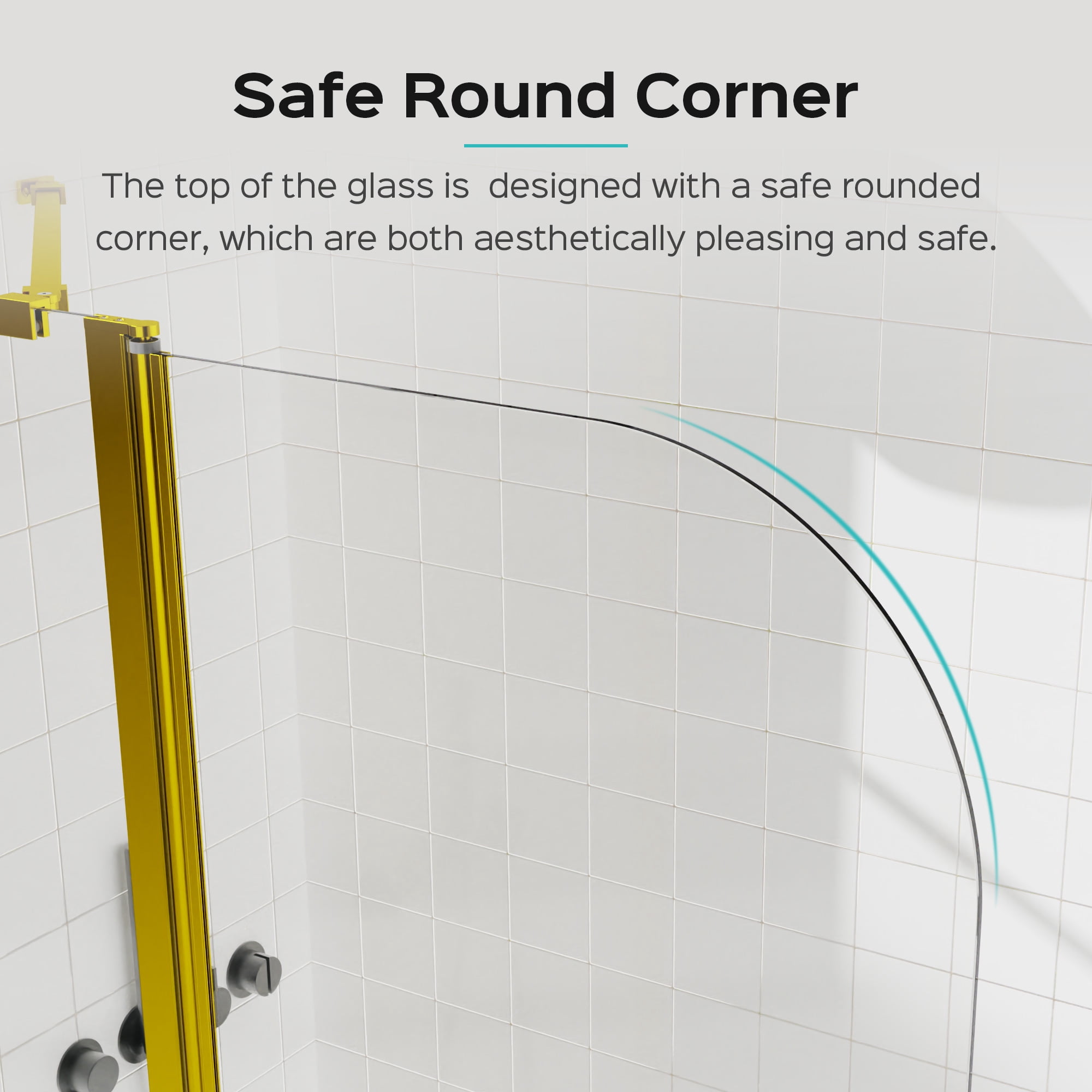 MAYEERTY 43*58" Frameless Folding Shower Door for Bathtub, Tempered Glass, Brushed Gold, Space-Saving, Easy Instal