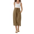 thumbnail image 4 of Ruyang Teen Girls Cotton Linen Capri Pants Kids Summer Preppy Casual Cropped Pants Cozy Lightweight Drawstring Baggy Trousers Cute, 4 of 9