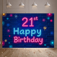 thumbnail image 4 of Neon Style 21st Happy Birthday Banner Backdrop Background Party Supplies Birthday Decoration Photography Props Decorations Birthday Party Event Decor, 4 of 7