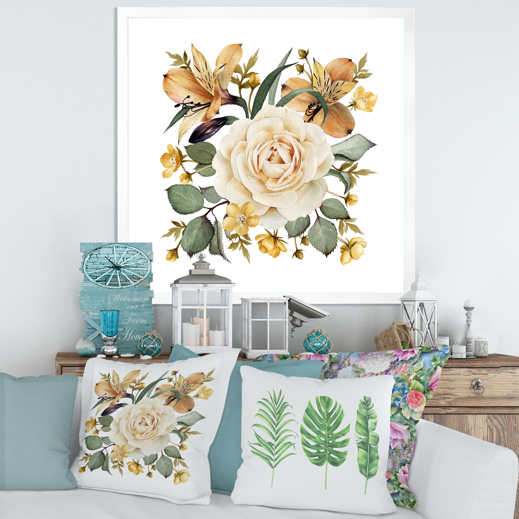 Designart 'Ancient White Rose' Traditional Framed Art Print