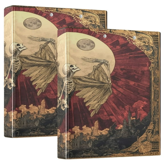 WOBOGO Flying Skull Angel Pattern File Folders Extra Large Capacity to Hold 200 Sheets of Documents Hard Shell Ring Binder for School Home Office