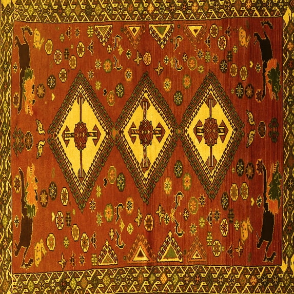 Ahgly Company Indoor Square Persian Yellow Traditional Area Rugs, 3' Square