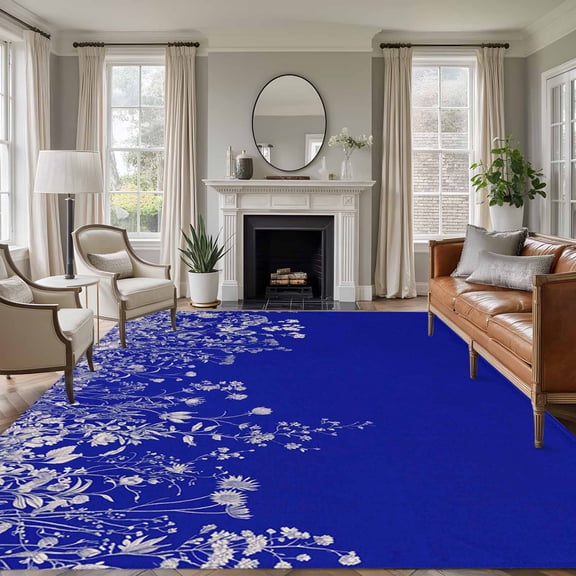 6'x9' Area Rugs, Blue Botanical Indoor Outdoor Area Rug for Living Room Bedroom, Farmhouse Spring Summer Flower Washable Bathroom Rugs Kitchen Floor Carpet Mats Home Decor Aesthetic