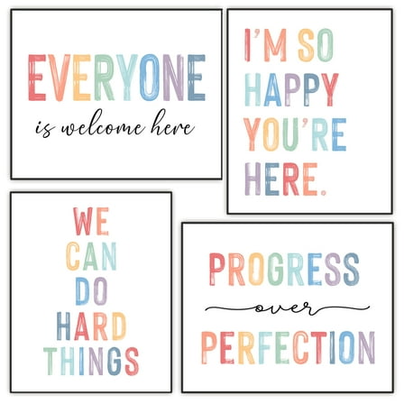 Set Of 4 Classroom Wall Decor, Encouragement Quote, Affirmations Art Prints, Motivational Artwork UNFRAMED Prints, 8"X10"