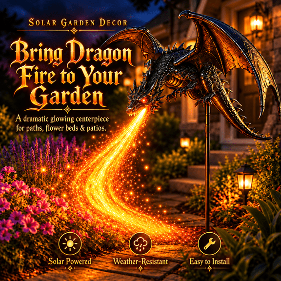Diceymbol 2027 New Solar Dragon Fire Garden Light, LED String Lights Flame Effect Dragon Solar Light, Dragon Garden Stake Outdoor Decor for Christmas Halloween and Fall 30 in