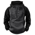 thumbnail image 2 of BXINGOHAI Mens Distressed Tactical Hoodies Sweatshirts Vintage Lace Up Long Sleeve Casual Pullover Outdoor Shirts Sale Gray,L, 2 of 6