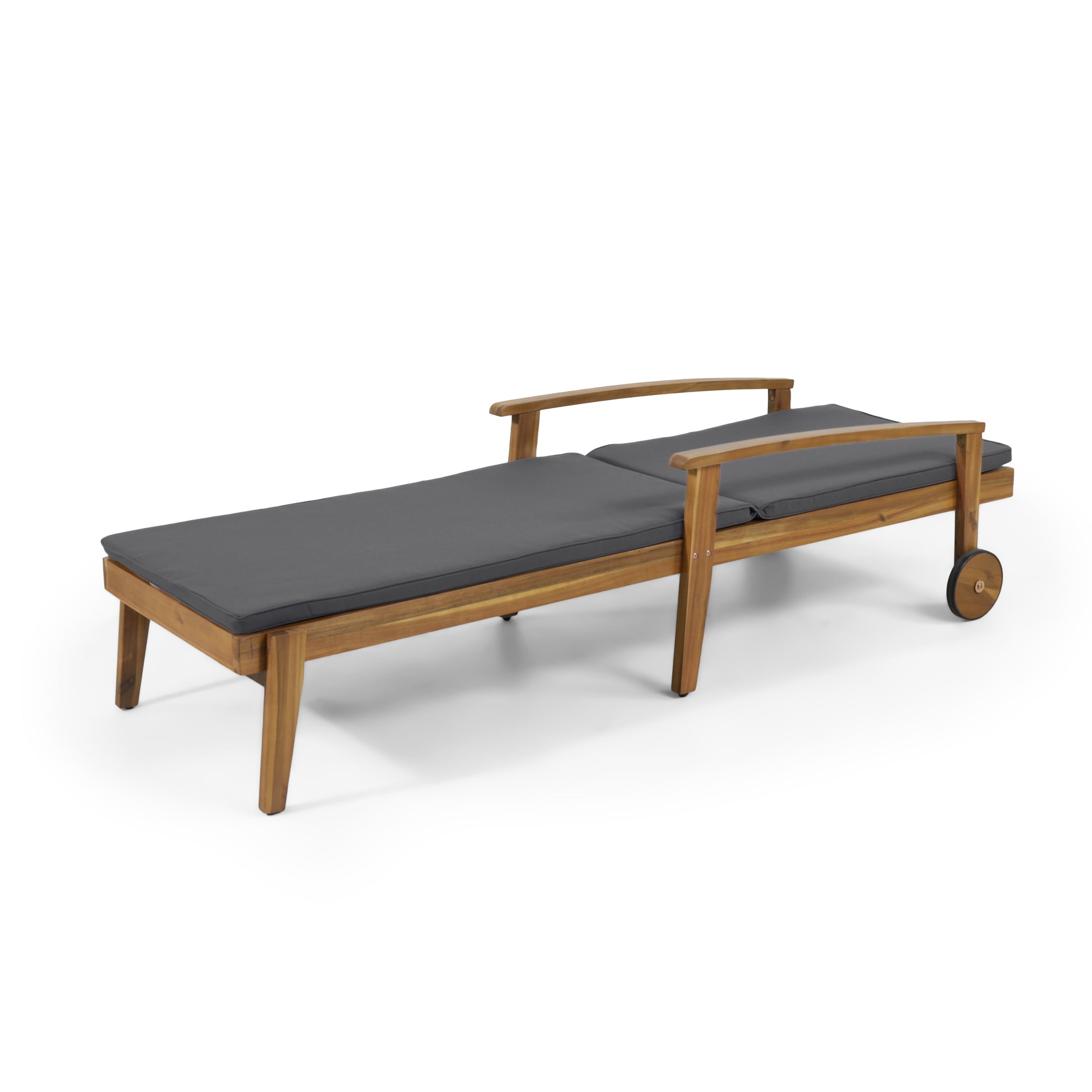Adjustable Chaise Lounge, Outdoor Acacia Wood Lounge for Patio Poolside, Teak and Green
