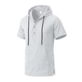 thumbnail image 4 of Guluxicc Men's Hooded Cotton Tops Drawstring Button Collared Short Sleeve Shirts Regular Fit Trendy Solid Color Summer Casual Tops with Pocket, 4 of 5