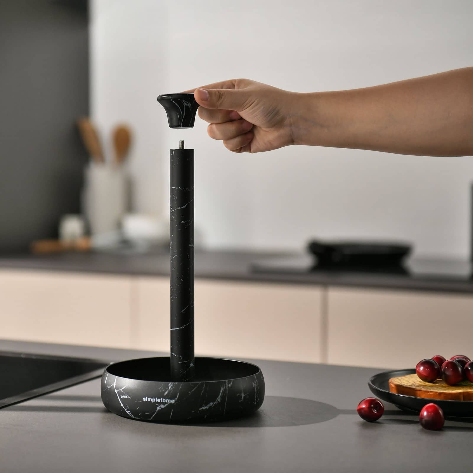simpletome Paper Towel Holder Countertop ONE HAND Tear Keep It Rolled Up Weighted Base