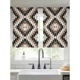 thumbnail image 2 of Tribal Geometric Pattern Sheer Curtains 45 Inch Long 2 Panels, Brown White Abstract Light Filtering Rod Pocket Semi Sheer Curtains, Sheer Voile Drapes for Living Room Bedroom, 52"x45", 2 of 5