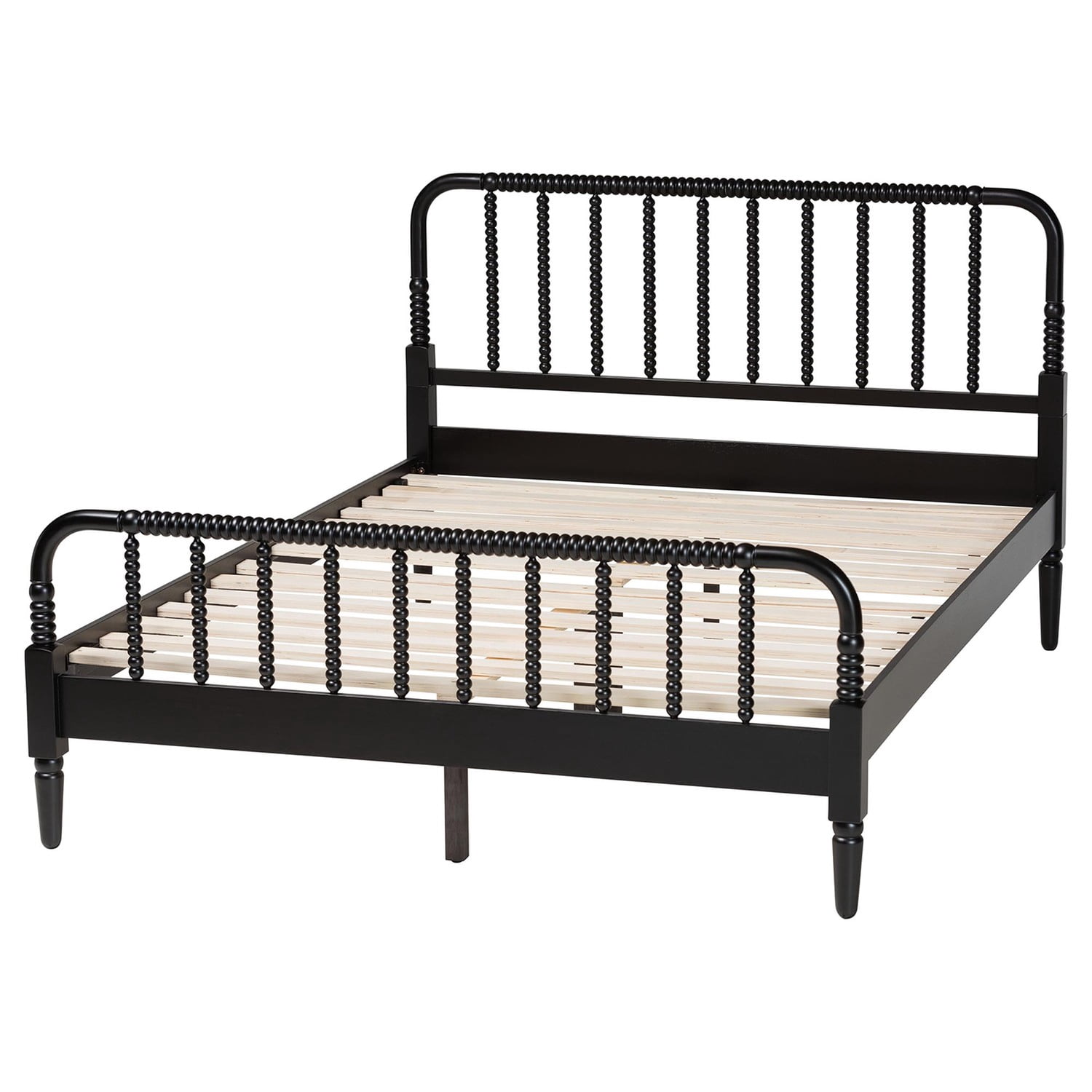 Baxton Studio Braith Farmhouse Black Spindle Wood Queen Size Platform Bed