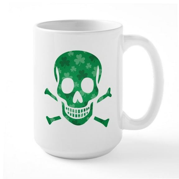 CafePress - Shamrock Skull Large Mug - 15 oz Ceramic Large White Nolvety Mug