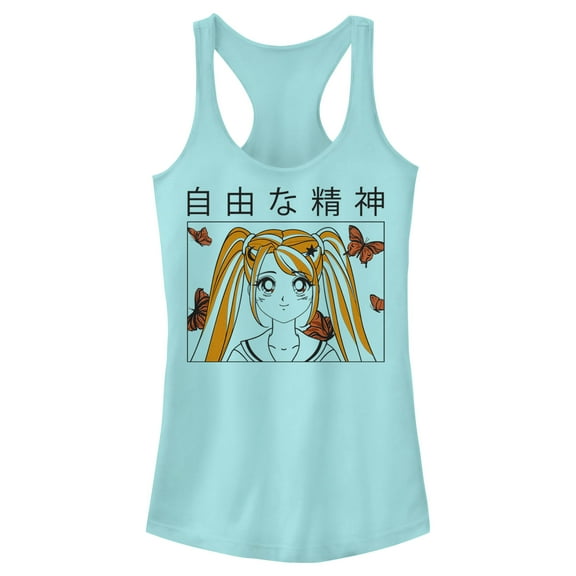 Junior's Lost Gods Butterfly Anime Girl  Racerback Tank Top Cancun Small