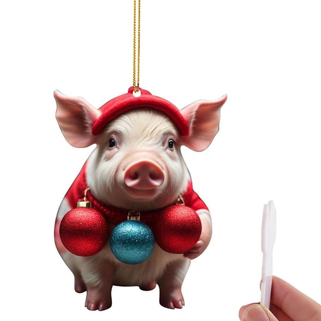 LUVCLS Adornos navideños divertidos de acrílico 2D para Navidad Adornos para árbol de Navidad con forma de cerdo