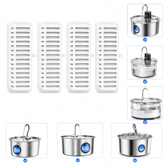 Cat Water Fountain Filters, 4-Piece Replacement Filter Set Compatible with FWMB 3.2L/108oz Stainless Steel Pet Water Fountains, Activated Carbon Filters for Cats and Dogs
