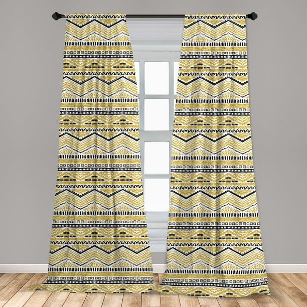 Yellow And Black Curtains 2 Panels Set Primitive Design With Zig Zag Lines Stripes Chevron Window Ds For Living Room Bedroom 56 W X 95 L White By Ambesonne Com Lines Stripes Chevron Window Ds, Black And Gold Chevron Curtains