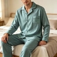 thumbnail image 4 of Ecqkame Cotton Pajamas for Men Set Plaid Long Sleeve Lapel Button Down Tops Elastic Waist Pants Casual Comfy 2 Piece Sleepwear Sets Army Green XXXL, 4 of 6
