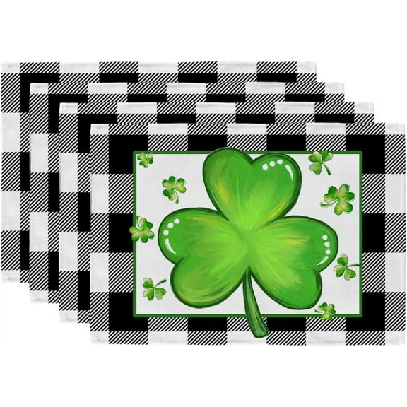 St. Patrick''s Day Placemats 12x18 Inch Set of 4 Buffalo Plaid Shamrocks Table mats Farmhouse Rustic Holiday Kitchen Dining Table Decoration for Indoor Outdoor Dinner Party Décor GP116-18