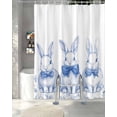 thumbnail image 3 of Split Shower Curtain for Transfer Bench, Blue Bunny Easter Fabric Shower Curtains for Bathroom, Vintage Rabbit Spring Floral Tub Sliding Transfer Bench Waterproof Bath Curtains 72"x96", 3 of 9