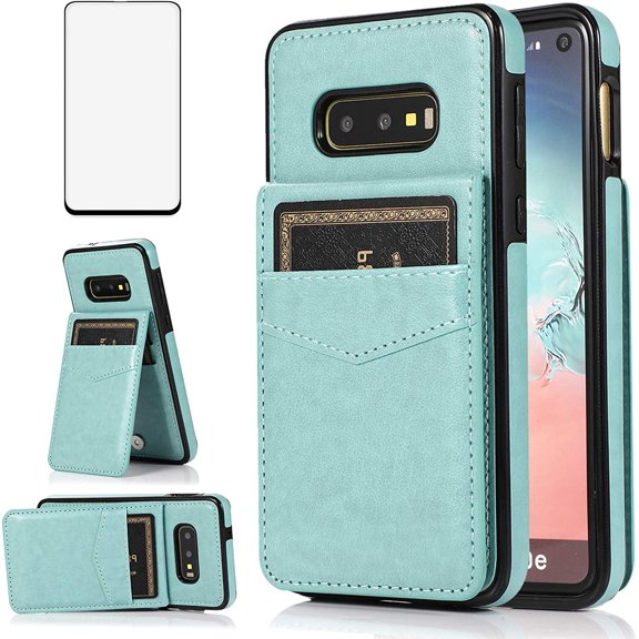 Phone Case for Samsung Galaxy S10e with Tempered Glass Screen Protector and Credit Card Holder Wallet Cover Stand Leather Cell Accessories Glaxay S 10e Gaxaly 10se Galaxies Se10 Cases Women Men Green