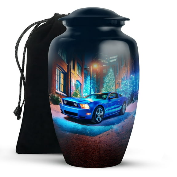 KARYLIZ Race Car Urns For Ashes, Cremation Snowy Night Street Burial Urns for Human Ashes Adult Male, Decorative Urn For Female, Funeral Urn for Adult Men & Women