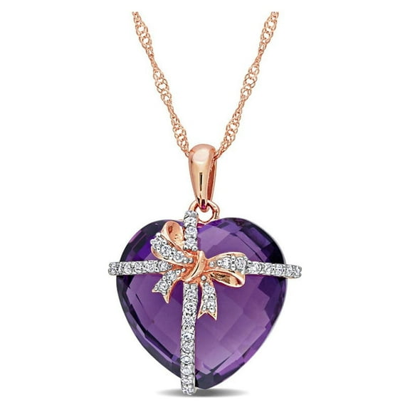 12.00 Carat (Ctw) Amethyst Heart Pendant Necklace in 10K Rose Pink Gold with Chain