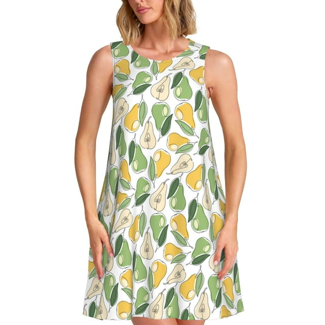 Fotbe Fruit Pears Vestido de Verano sin Mangas para Mujer – Vestido Midi Línea A, Estilo Camiseta Floral, Vestido Playero Casual y Fluido