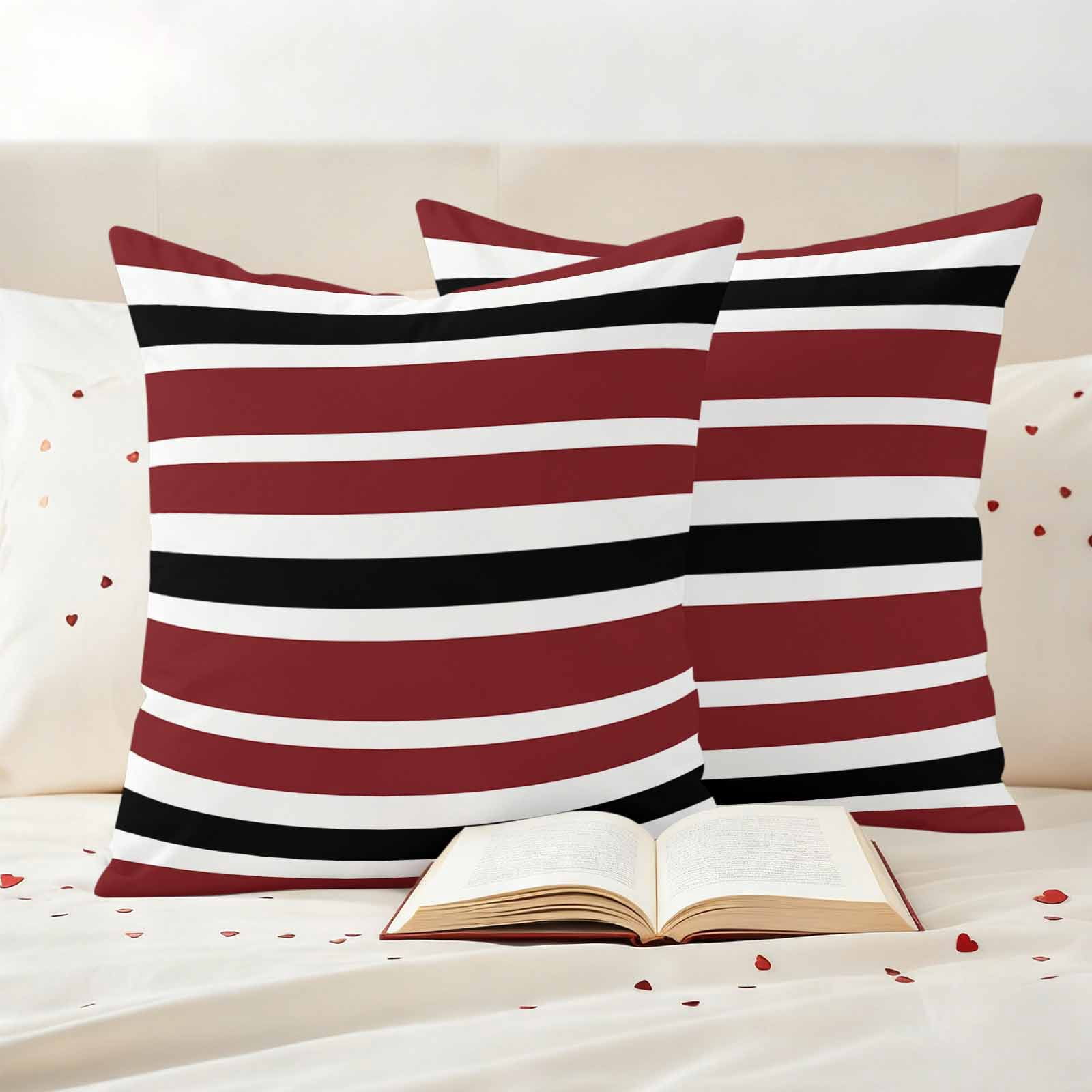Outdoor Pillow Covers Vintage Burgundy Red Black White Stripes Waterproof Pillow Cases 18x18 Set of 2, Minimalist Line Throw Pillow Cover Pillowcase for Patio Balcony Couch Garden