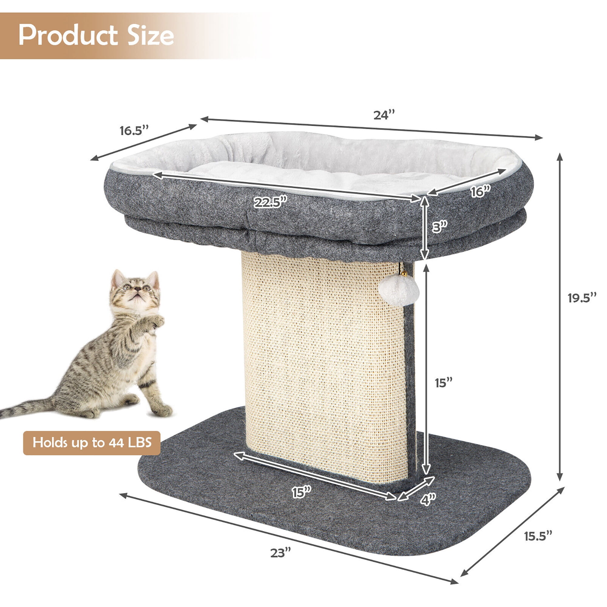 Gymax Modern Cat Tree Tower Cat Activity Tower w/ Large Plush Perch Grey