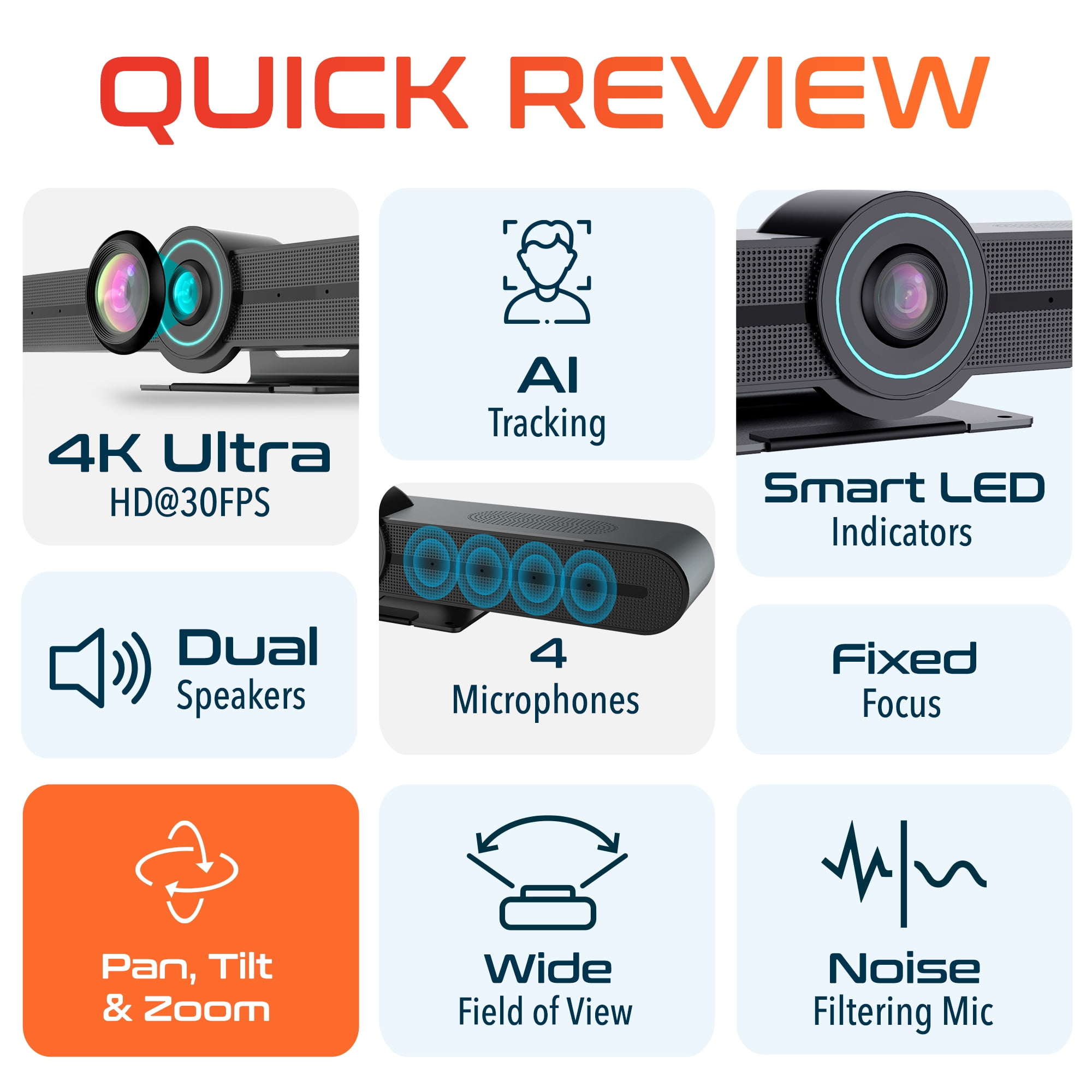 Delton C75 PTZ Ultra HD 4K Webcam with AI Face Tracking & Picture Control, Dual Noise-Canceling Microphones, USB Web Camera with Multiple Ports, Compatible for PC, Laptop, & All Meeting Apps, Black