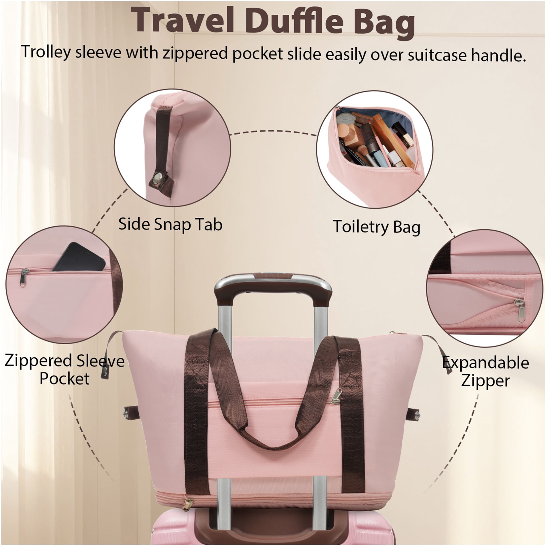 JERFIT 3-Piece Expandable Hardshell Spinner Luggage Set, 20" Carry-On Airline Approved Lightweight ABS Suitcase with TSA Lock, 360° Wheels, Waterproof Weekender & Toiletry Bag, Pink