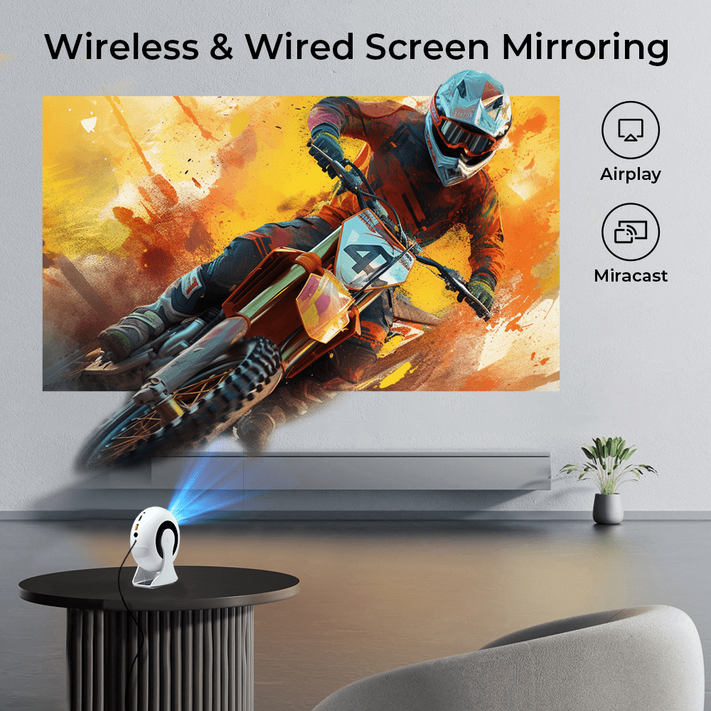 Mini Projector,Support 4K 1080P Portable Projector with Dual Band WIFI6 5G Wireless 5.2 Bluetooth Android 11, 130 ANSI Lumens, 270° Rotatable, Auto Keystone Correction,16"-150" Screen Video Projector