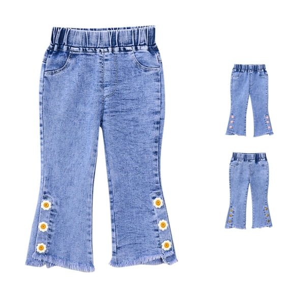 Kids Girls' Jeans Elastic High Waist Wide Leg Casual Cute Jeans 3-4 Years