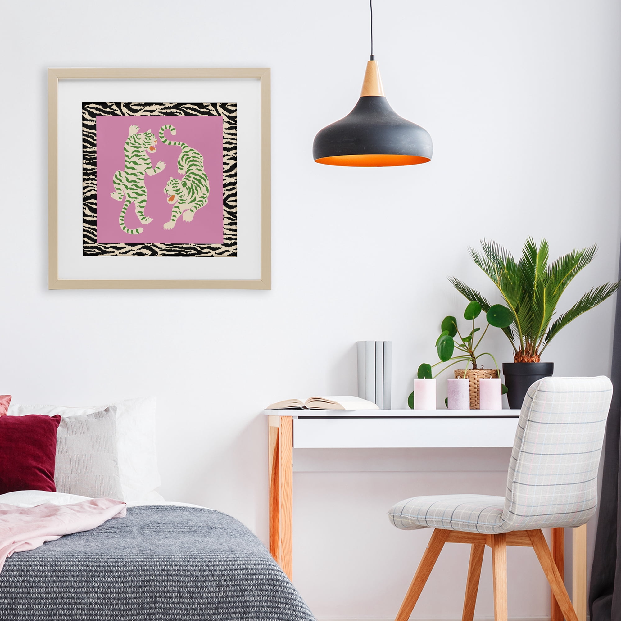 Stupell Industries Purple & Green Twin Tigers Birch Framed Print Under Glass, design by Karolina Sato
