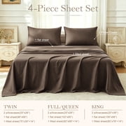 Jessy Home Bed Sheets Set 4 Piece Queen/Full Sheet Set Brown Gray Cotton Blend Fitted Sheet, Flat Sheet & 2 Pillowcases Bedding Set