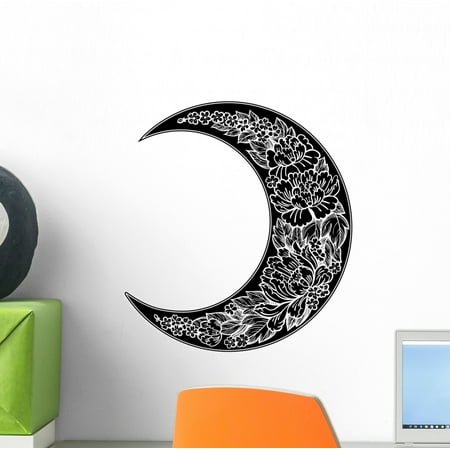 Crescent Decal - Romantic Peony Crescent Moon Wall Decal Wallmonkeys Peel and Stick Graphic (12 in H x 12 in W) WM502741