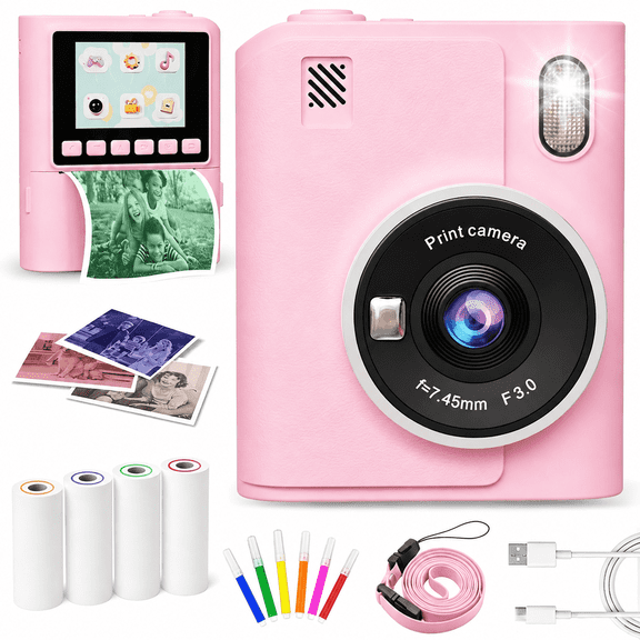 JoyStone Kids Camera Instant Print, 1080P Instant Digital Camera with 4 Color Print Paper, Birthday Gift for Girls and Boys Aged 3-12, Pink