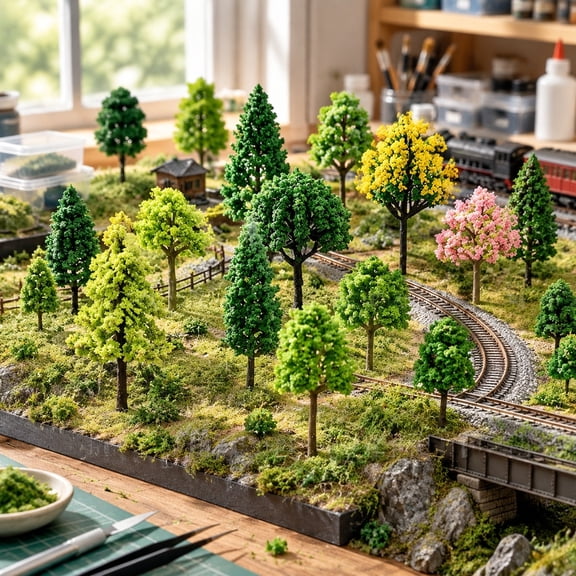 55 Pcs Mixed Model Trees, for Building Model, Model Train Scenery, Natural Green Landscape, Railroad Scenery