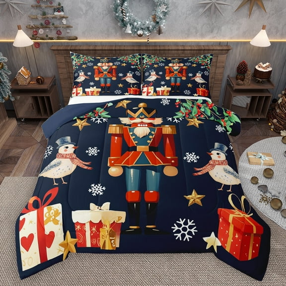 Homewish Retro Xmas Nutcraker Bedding Comforter Set,Funny Wild Bird Twin Comforter Sets,Chic Christmas Gifts Bedding Set For Girls,Ultra Soft Home Decor Reversible,2-Piece