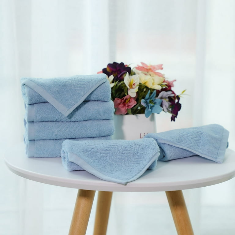 Morgan Home 6 Pack Soft 100% Terry Cotton Wash Cloths Rags Blue White  Washcloths