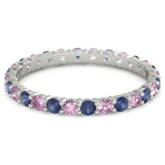 Blue Sapphire With Pink Tourmaline Round 2.50 MM 925 Sterling Silver Women Stackable Ring