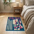 thumbnail image 3 of ODIKA 2'x3' Navy Blue Pink Cream Geometric Abstract Washable Accent Rug Modern Architectural Blocks Stripes Curved Mid Century Style for Bedroom, Nursery, RV, Pet Friendly, Bedside Mat, 3 of 7
