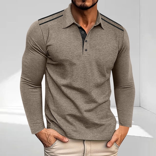 pstuiky Camisas suaves de manga larga para hombre, Camiseta deportiva informal, versátil y de color liso con botones y solapa de manga larga para hombre tops de invierno para hombre xl