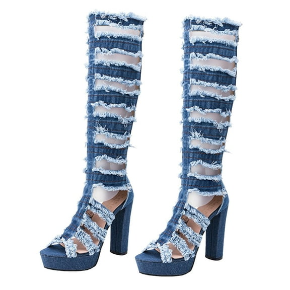 GETAJGHSD 1Pair Blue High Heel Fashion Boots with Non Slip Outsole and Comfortable Fit