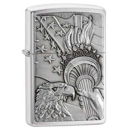 Zippo Patriotic Windproof Pocket Lighter, Brushed Chrome