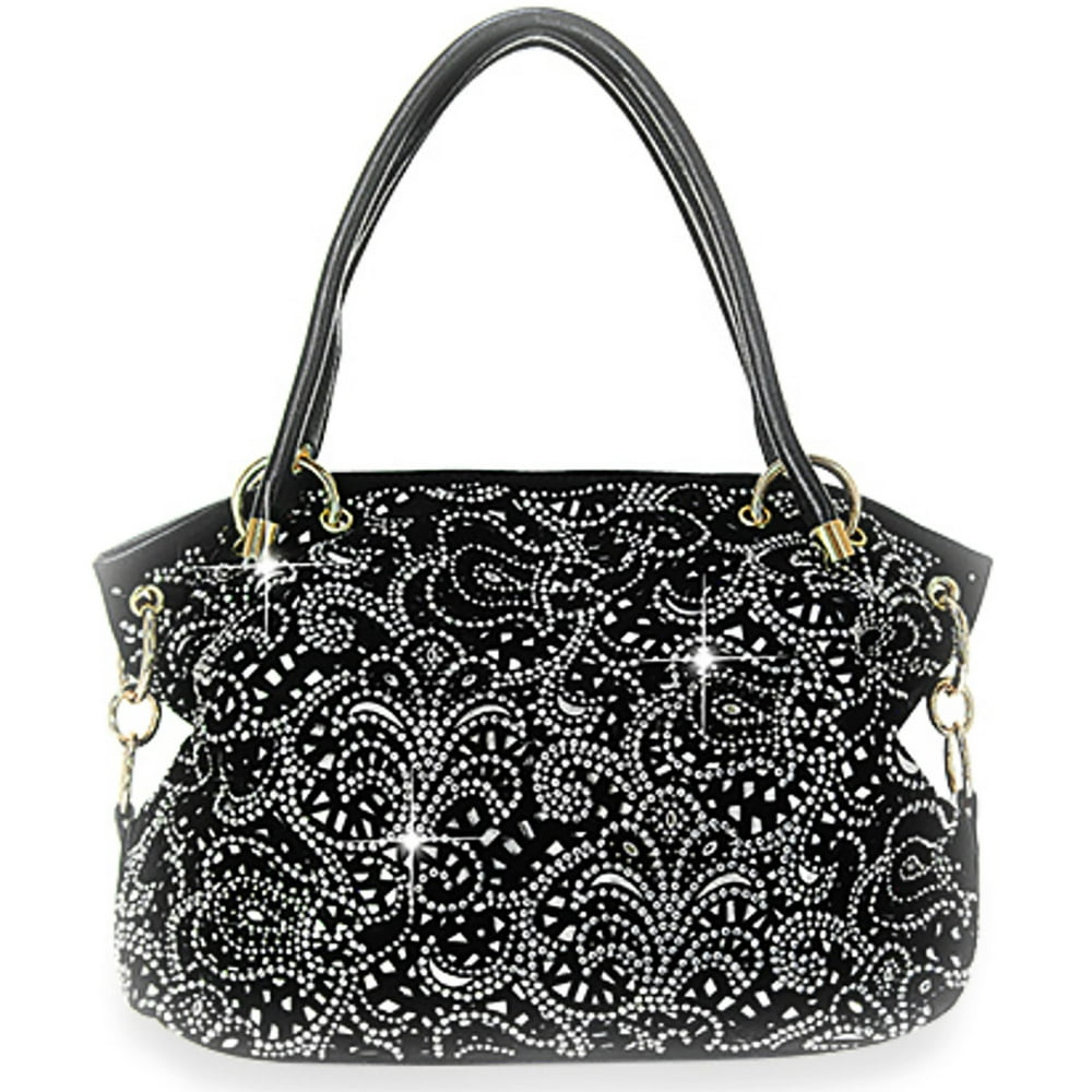 Zzfab Zzfab Laser Cut Purses Double Handles Bling Purse Black